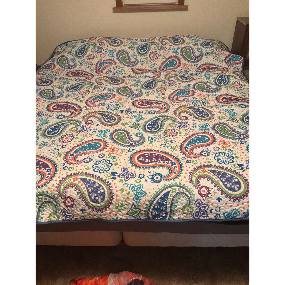 Handmade Reversible Paisley Quilt Full Queen Multi-Color Excellent Boho Floral
